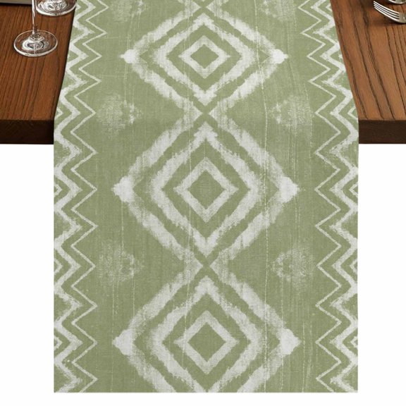 Table Runners 36 Inches Long Dress Scarves, Sage Green Geometric Farmhouse Kitchen/Dining Table Runner, Short Coffee Tablerunners, Watercolor Tie-dye Tribal Painting Art 13x36 Inch