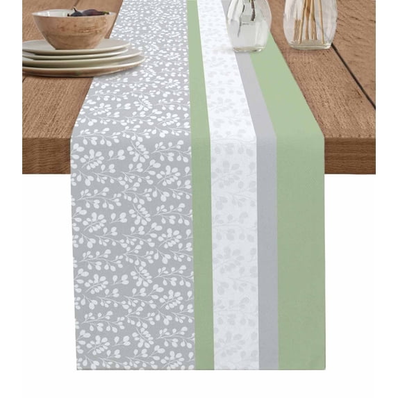 Table Runners 36 Inches Long Dress Scarves, Sage Green Grey Farmhouse Kitchen/Dining Table Runner, Short Coffee Tablerunners, Chic Garden Floral Stripe Aesthetic 13x36 Inch