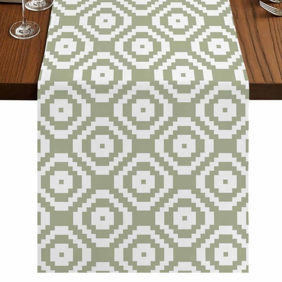 Table Runners 36 Inches Long Dress Scarves, Sage Green White Geometric Farmhouse Kitchen/Dining Table Runner, Short Coffee Tablerunners, Modern Abstract Art 13x36 Inch