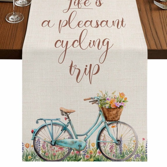 Table Runners 36 Inches Long Dress Scarves, Spring Farmhouse Kitchen/Dining Table Runner, Short Coffee Tablerunners, Country Bicycle Botanical Blossom Wild Flowers 13x36 Inch