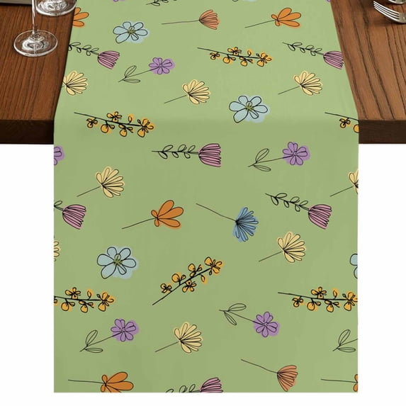 Table Runners 36 Inches Long Dress Scarves, Spring Flowers Farmhouse Kitchen/Dining Table Runner, Short Coffee Tablerunners, Pink Yellow Wildflowers Country Plants Green 13x36 Inch