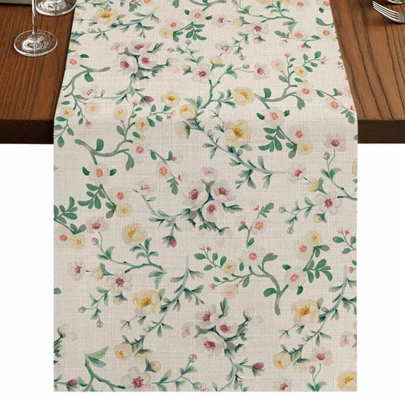Table Runners 36 Inches Long Dress Scarves, Spring Flowers Farmhouse Kitchen/Dining Table Runner, Short Coffee Tablerunners, Yellow Pink Floral Leaves Vintage Country Plants 13x36 Inch