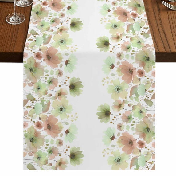Table Runners 36 Inches Long Dress Scarves, Spring Green Flowers Farmhouse Kitchen/Dining Table Runner, Short Coffee Tablerunners, Watercolor Floral Botanical 13x36 Inch