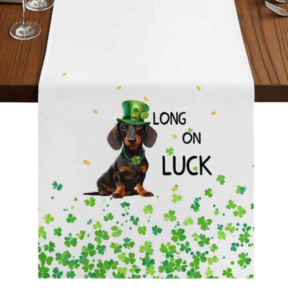 Table Runners 36 Inches Long Dress Scarves, St. Patrick's Day Farmhouse Kitchen Table Runner, Short Coffee Tablerunners, Spring Lucky Dogs Threeleaf Grasses 13x36 Inch