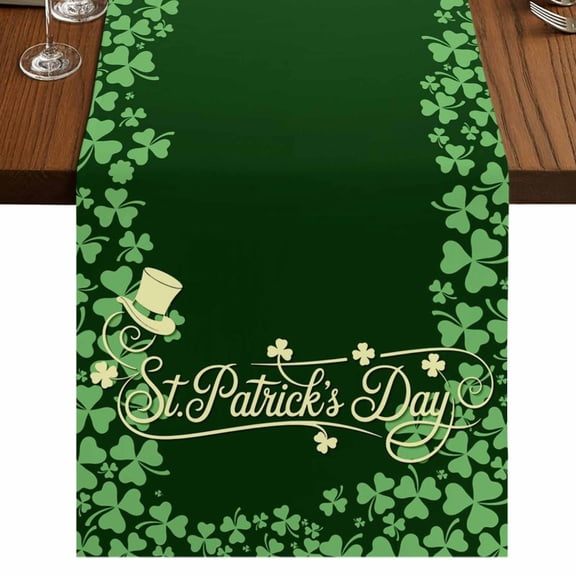 Table Runners 36 Inches Long Dress Scarves, St. Patrick's Day Farmhouse Kitchen Table Runner, Short Coffee Tablerunners, Spring Lucky Shamrock Plants Retro Green 13x36 Inch