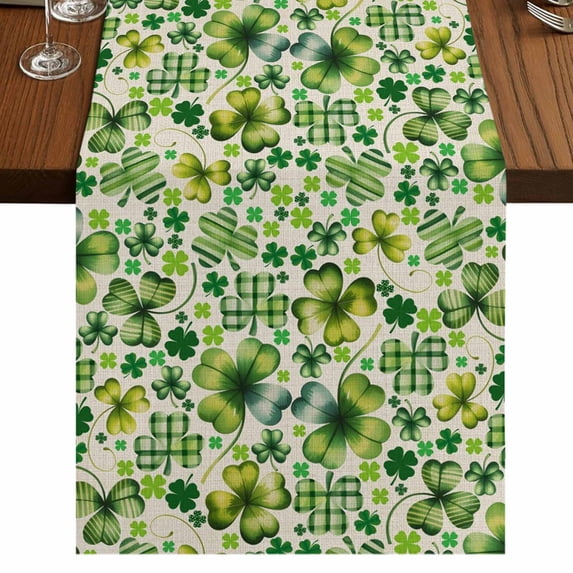 Table Runners 36 Inches Long Dress Scarves, St. Patrick's Day Farmhouse Kitchen Table Runner, Short Coffee Tablerunners, Watercolor Lucky Shamrocks Vintage Leaves 13x36 Inch