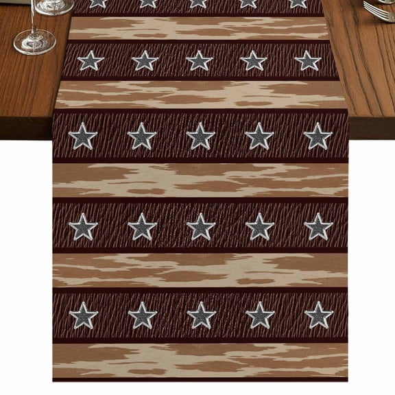 Table Runners 36 Inches Long Dress Scarves, Star Vintage Farmhouse Kitchen/Dining Table Runner, Short Coffee Tablerunners, Western Country Stars Brown Wooden 13x36 Inch