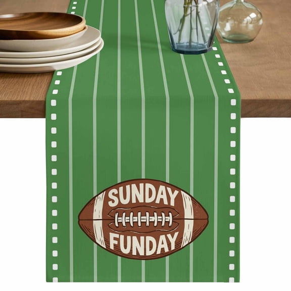 Table Runners 36 Inches Long Dress Scarves, Sunday Funday Farmhouse Kitchen/Dining Table Decor Table Runner, Short Coffee Tablerunners, American Rugby Football Ball Green 13x36 Inch
