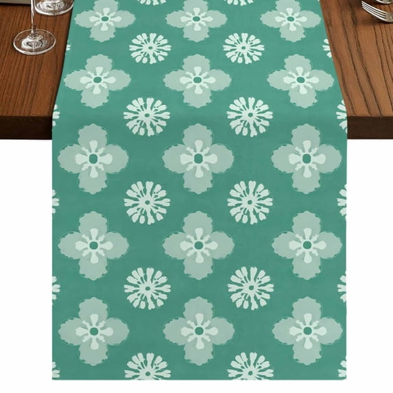Table Runners 36 Inches Long Dress Scarves, Teal Green Floral Farmhouse Kitchen/Dining Table Runner, Short Coffee Tablerunners, Spring Flowers Modern Abstract Art Farmhouse 13x36 Inch