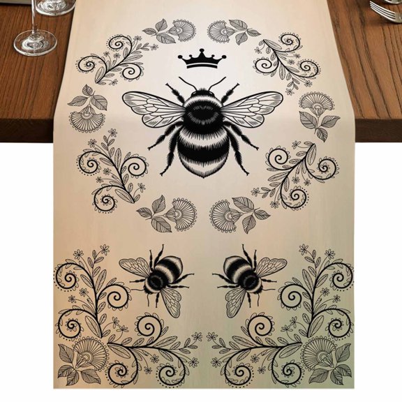 Table Runners 36 Inches Long Dress Scarves, Vintage Bees Crowns Farmhouse Kitchen/Dining Table Runner, Short Coffee Tablerunners, Rustic Leaves Rings Brown Gradient 13x36 Inch