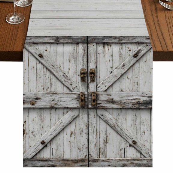 Table Runners 36 Inches Long Dress Scarves, Vintage Gate Farmhouse Kitchen/Dining Table Runner, Short Coffee Tablerunners, Farmhouse Wooden Grain Shabby Chic Door 13x36 Inch