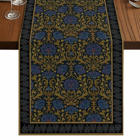 Table Runners 36 Inches Long Dress Scarves, Vintage Navy Blue Roses Farmhouse Kitchen/Dining Table Runner, Short Coffee Tablerunners, Abstract Art Floral Green Leaves 13x36 Inch
