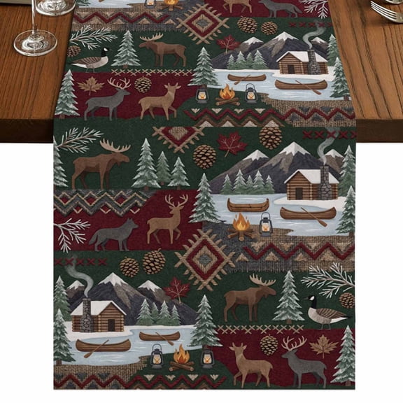 Table Runners 36 Inches Long Dress Scarves, Western Boho Farmhouse Kitchen/Dining Table Runner, Short Coffee Tablerunners, Farmhouse Country Rustic Chic Wild Nature Cabin Deer 13x36 Inch
