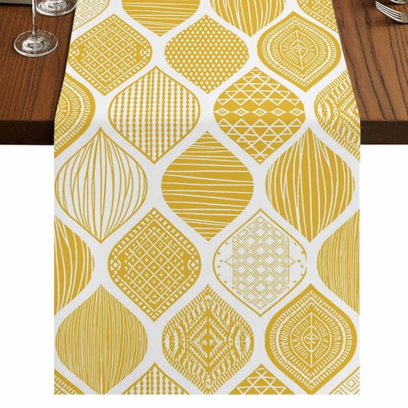 Table Runners 36 Inches Long Dress Scarves, Yellow Geometric Farmhouse Kitchen Table Runner, Short Coffee Tablerunners, Morocco Modern Abstract Plaid Art 13x36 Inch