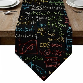 Table Runners 36 Inches Long, Math Formula Geometric Cotton Linen Kitchen Dining Coffee Table Runner for Party Home Decor, Modern Art Black Yellow Tabletop Dresser Scarves Runner Decor 13x36 Inch