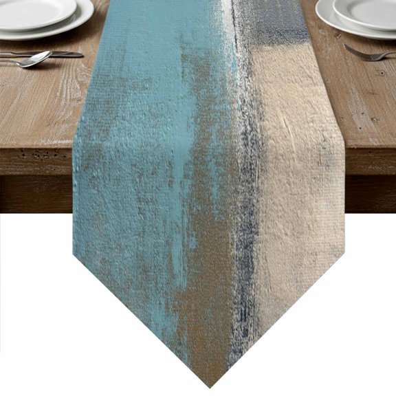Table Runners 36 Inches Long, Modern Blue Cotton Linen Kitchen Dining Coffee Table Runner for Party Home Decor, Rustic Mottled Oil Painting Texture Tabletop Dresser Scarves Runner Decor 13x36 Inch