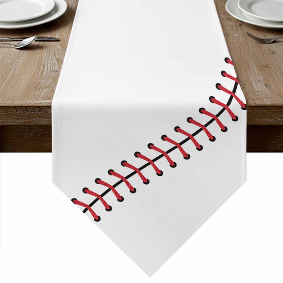 Table Runners 48 Inches Long, Baseball Cotton Linen Kitchen Dining Coffee Table Runner for Party Home Decor, Modern Minimalist Red Lines Tabletop Dresser Scarves Runner Decor 13x48 Inch