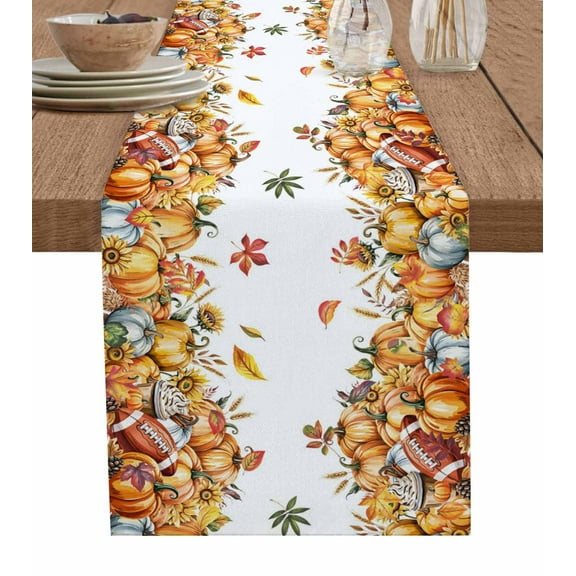 Table Runners 48 Inches Long Dress Scarves, Autumn Pumpkin Farmhouse Kitchen/Dining Table Runner, Short Coffee Tablerunners, Vintage Rugby Sunflower Maple Leaf 13x48 Inch