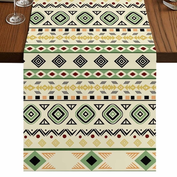 Table Runners 48 Inches Long Dress Scarves, Beige Green Boho Farmhouse Kitchen/Dining Table Runner, Short Coffee Tablerunners, Vintage Ethnic Tribe Abstract Art 13x48 Inch