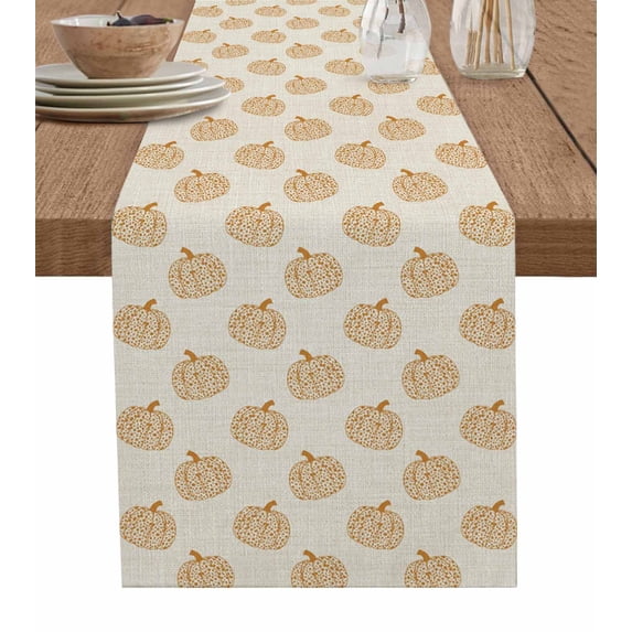 Table Runners 48 Inches Long Dress Scarves, Beige Pumpkins Fall Farmhouse Kitchen/Dining Table Runner, Short Coffee Tablerunners, Thanksgiving Botanical Modern Art 13x48 Inch