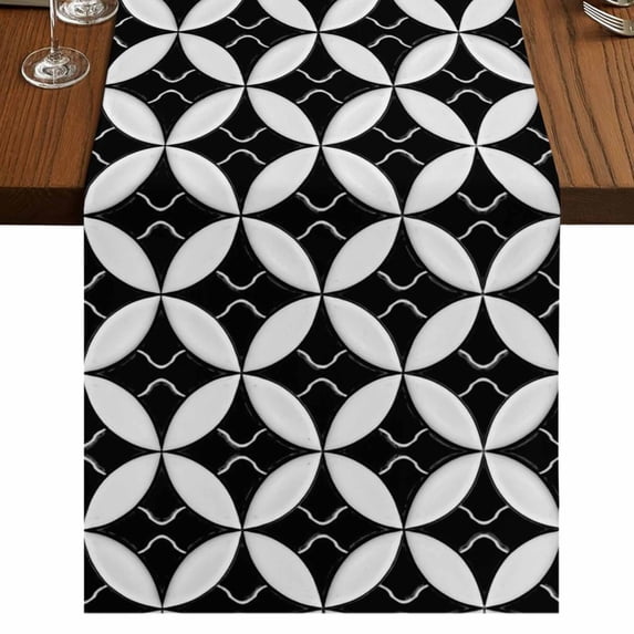Table Runners 48 Inches Long Dress Scarves, Black Rhombus Farmhouse Kitchen/Dining Table Runner, Short Coffee Tablerunners, Retro Abstract Geometric Pattern 13x48 Inch