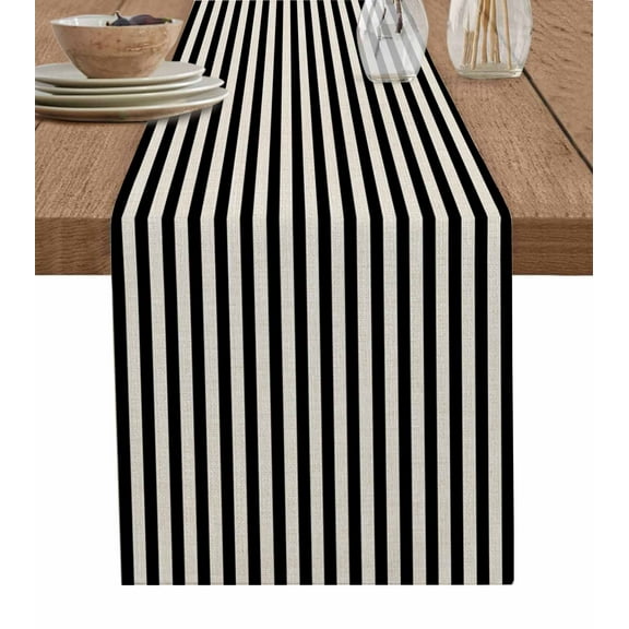 Table Runners 48 Inches Long Dress Scarves, Black Striped Farmhouse Kitchen/Dining Table Runner, Short Coffee Tablerunners, Modern Simple Farmhouse Beige Vintage 13x48 Inch
