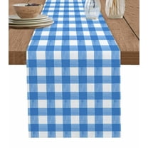 Table Runners 48 Inches Long Dress Scarves, Blue Farmhouse Kitchen/Dining Table Runner, Short Coffee Tablerunners, Country French Rustic Buffalo Plaid Modern Art 13x48 Inch