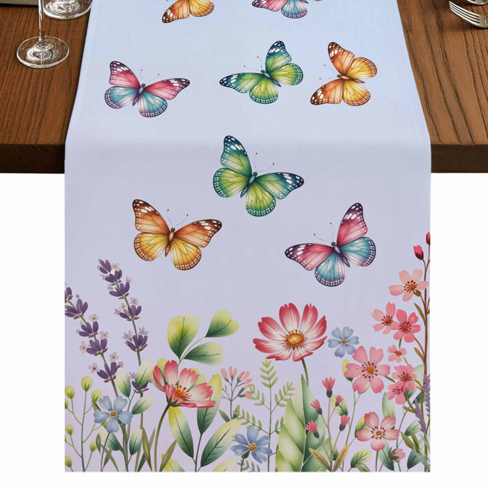 Table Runner Spring Style Table Runners 48 Inches Long Dress Scarves, Blue Pink Flowers Farmhouse ...