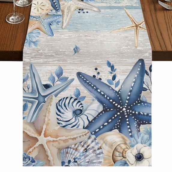 Table Runners 48 Inches Long Dress Scarves, Blue Starfish Coastal Farmhouse Kitchen/Dining Table Runner, Short Coffee Tablerunners, Eucalyptus Summer Nautical Shell Vintage 13x48 Inch