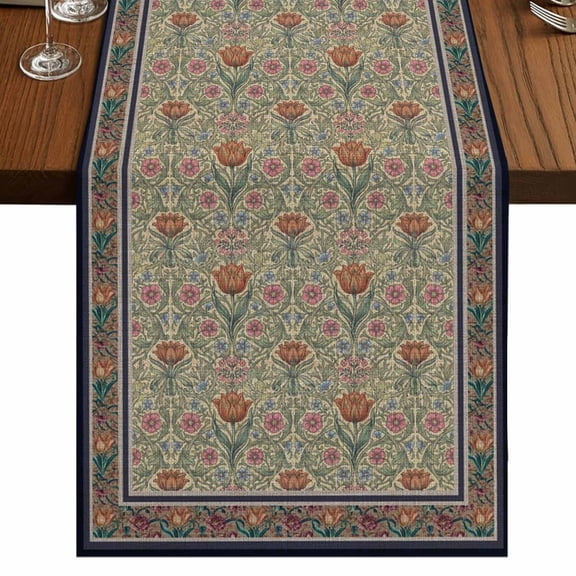 Table Runners 48 Inches Long Dress Scarves, Boho Floral Farmhouse Kitchen/Dining Table Runner, Short Coffee Tablerunners, Vintage Flowers Abstract Art Ethic Tribe 13x48 Inch
