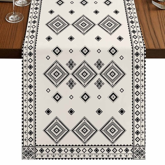 Table Runners 48 Inches Long Dress Scarves, Boho Geometric Farmhouse Kitchen/Dining Table Runner, Short Coffee Tablerunners, Simple Farmhouse Nation Abstract Motifs 13x48 Inch
