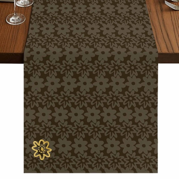 Table Runners 48 Inches Long Dress Scarves, Brown Golden Floral Farmhouse Kitchen/Dining Table Runner, Short Coffee Tablerunners, Modern Abstract Art Spring Flowers 13x48 Inch