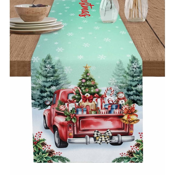 Table Runners 48 Inches Long Dress Scarves, Christmas Farmhouse Kitchen/Dining Table Runner, Short Coffee Tablerunners, Red Truck Xmas Winter Snowman Gifts Forest 13x48 Inch