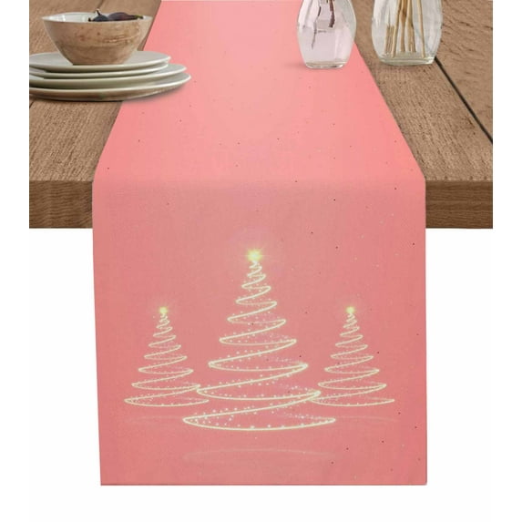 Table Runners 48 Inches Long Dress Scarves, Chritsmas Tree Lights Farmhouse Kitchen/Dining Table Runner, Short Coffee Tablerunners, Pink Xmas New Year Holiday 13x48 Inch