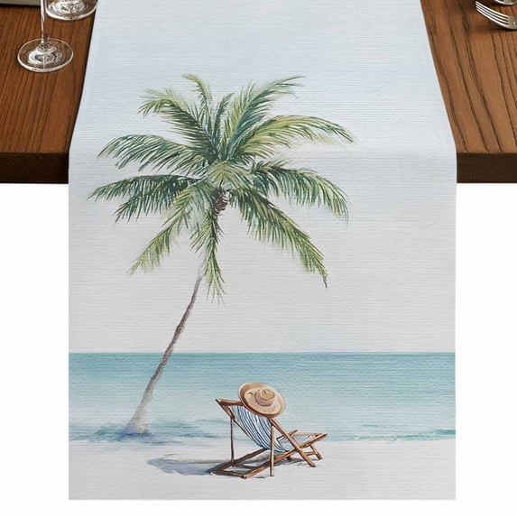 Table Runners 48 Inches Long Dress Scarves, Coastal Beach Farmhouse Kitchen/Dining Table Runner, Short Coffee Tablerunners, Summer Palm Tree Nautical Ocean Seaside 13x48 Inch