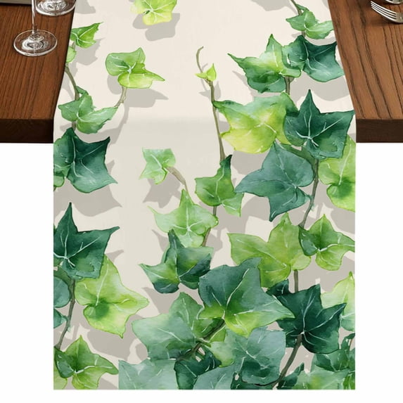 Table Runners 48 Inches Long Dress Scarves, Country Leaves Farmhouse Kitchen/Dining Table Runner, Short Coffee Tablerunners, Spring Green Leaf Branches Vine Botanical 13x48 Inch