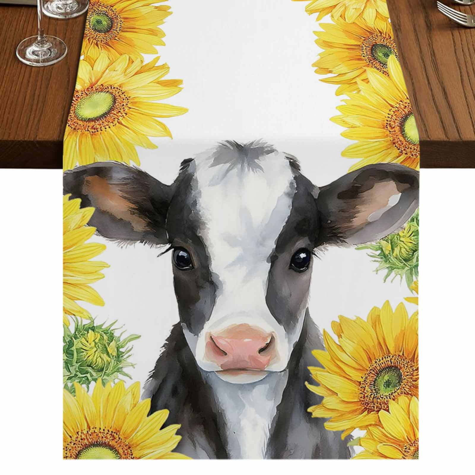 Table Runners 48 Inches Long Dress Scarves, Cow Sunflowers Farmhouse ...