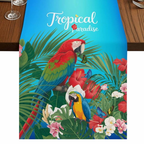 Table Runners 48 Inches Long Dress Scarves, Flowers Birds Farmhouse Kitchen/Dining Table Runner, Short Coffee Tablerunners, Summer Botanical Floral Watercolor Butterfly 13x48 Inch