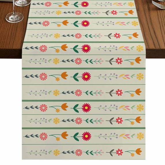 Table Runners 48 Inches Long Dress Scarves, Green Spring Floral Farmhouse Kitchen/Dining Table Runner, Short Coffee Tablerunners, Colorful Summer Flowers Vintage Botanical 13x48 Inch