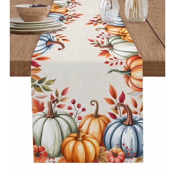 Table Runners 48 Inches Long Dress Scarves, Orange Blue Pumpkins Fall Farmhouse Kitchen/Dining Table Runner, Short Coffee Tablerunners, Thanksgiving Fallen Leaves 13x48 Inch