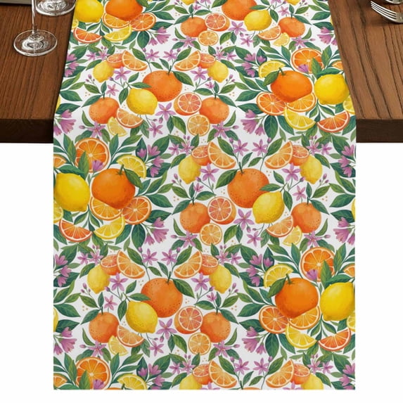 Table Runners 48 Inches Long Dress Scarves, Orange Lemons Farmhouse Kitchen/Dining Table Runner, Short Coffee Tablerunners, Summer Botanical Pastoral Elegant 13x48 Inch