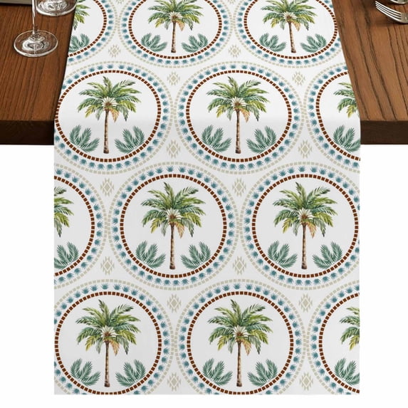Table Runners 48 Inches Long Dress Scarves, Palm Trees Farmhouse Kitchen/Dining Table Runner, Short Coffee Tablerunners, Green Summer Botanical Watercolor 13x48 Inch