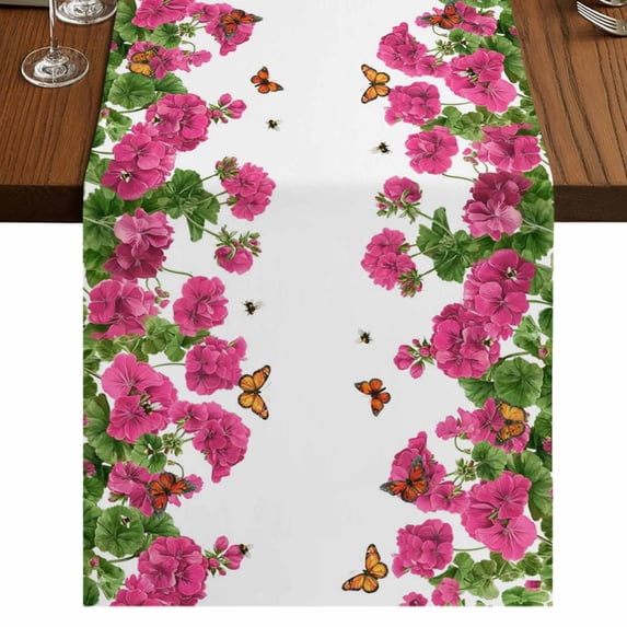 Table Runners 48 Inches Long Dress Scarves, Pink Spring Floral Farmhouse Kitchen/Dining Table Runner, Short Coffee Tablerunners, Butterfly Farmhouse 13x48 Inch