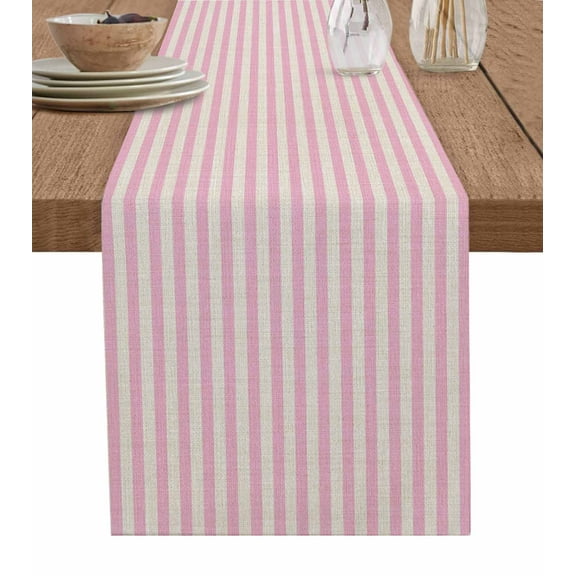 Table Runners 48 Inches Long Dress Scarves, Pink Striped Farmhouse Kitchen/Dining Table Runner, Short Coffee Tablerunners, Modern Simple Farmhouse Beige Vintage 13x48 Inch