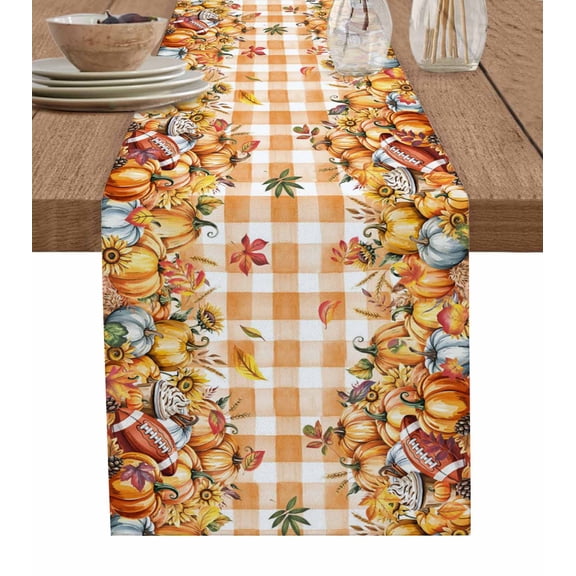 Table Runners 48 Inches Long Dress Scarves, Pumpkin Farmhouse Kitchen/Dining Table Runner, Short Coffee Tablerunners, Orange Plaid Sunflower Autumn Leaves Rugby 13x48 Inch