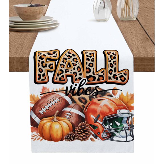 Table Runners 48 Inches Long Dress Scarves, Rugby Pumpkin Fall Farmhouse Kitchen/Dining Table Runner, Short Coffee Tablerunners, Thanksgiving Botanical Autumn Leaves 13x48 Inch