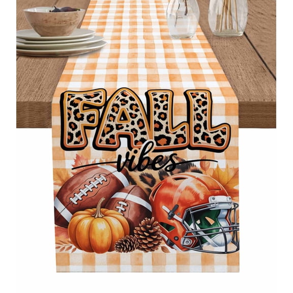 Table Runners 48 Inches Long Dress Scarves, Rugby Pumpkin Fall Farmhouse Kitchen/Dining Table Runner, Short Coffee Tablerunners, Thanksgiving Botanical Plaid Leaves 13x48 Inch