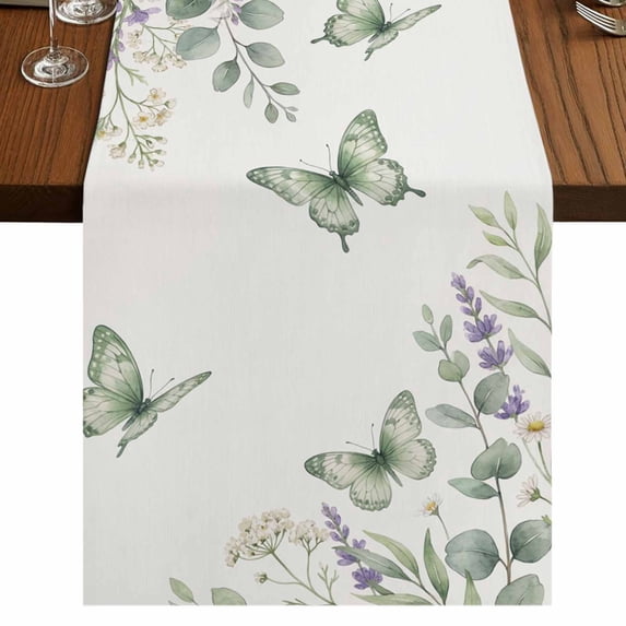 Table Runners 48 Inches Long Dress Scarves, Spring Lavender Farmhouse Kitchen/Dining Table Runner, Short Coffee Tablerunners, Garden Botanical Leaves Butterflies 13x48 Inch