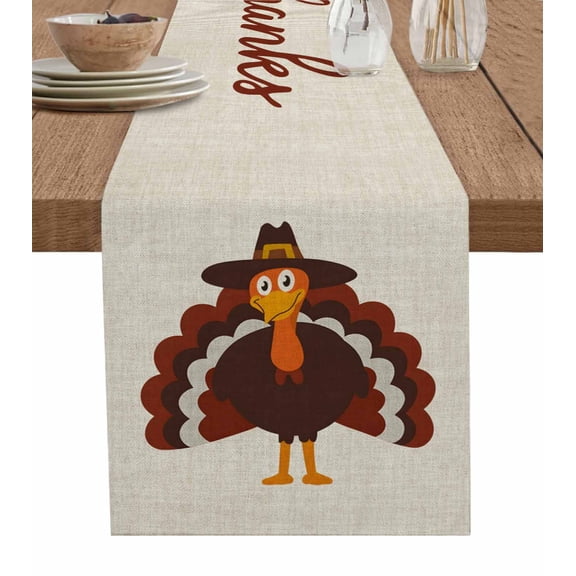Table Runners 48 Inches Long Dress Scarves, Thanksgiving Turkey Farmhouse Kitchen/Dining Table Runner, Short Coffee Tablerunners, Give Thanks Fall Farmhouse 13x48 Inch