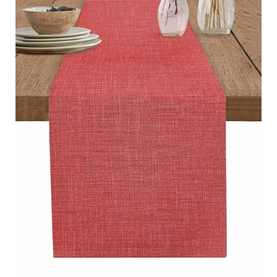 Table Runners 48 Inches Long Dress Scarves, Vintage Coral Red Farmhouse Kitchen/Dining Table Runner, Short Coffee Tablerunners, Farmhouse Retro Solid Color Linen Texture 13x48 Inch